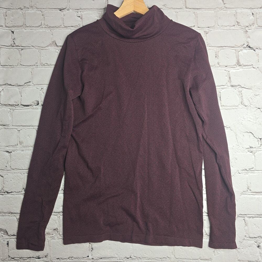 Athleta Flurry‎ Peak Turtleneck Long Sleeve Knit Top Burgundy Black Size Large
